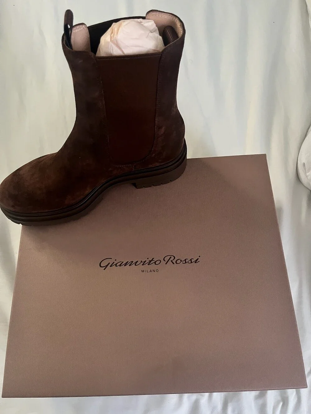 Gianvito Rossi Chestnut Suede Lug-Sole Chelsea Boots NEW In Box